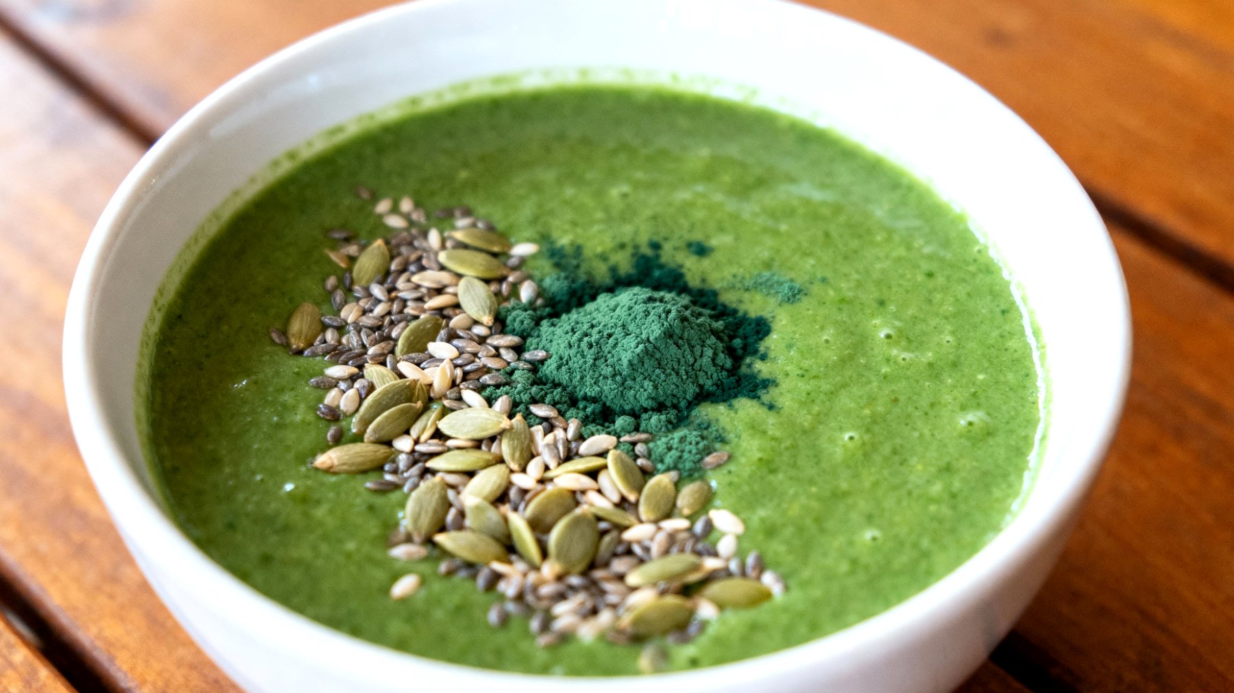 Smoothie bowl con semi di canapa e spirulina"